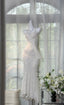 Shinying White Mermaid Strapless Lace-Up Back Sequin Chiffon Long Prom Dresses Evening Dresses