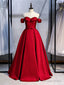Shop Cheap Off The Shoulder Satin Floor Length Dark Red Bow Prom Dresses Under 128