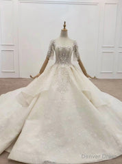 Shop Sexy Champagne Ball Gown Tulle Sequins Square Short Sleeve Beading Wedding Dress