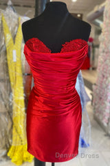 Hunter Green Strapless Beaded Pleated Sheath Homecoming Dresses