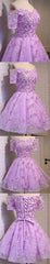 Short A-Line Junior Cute Off Shoulder Full Lace Appliques Beads Sweetheart Lace Up Back Homecoming Dresses
