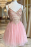 Short Appliqued Sequins A Line Tulle Homecoming Dresses