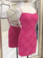 Short Backless Pink Lace Prom Dress, Short Open Back Lace Graduation Homecoming Dresses