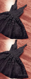 Short Black Lace Embroidery V Neck Homecoming Party Dress For Girls