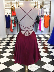 Short Burgundy Backless Prom Dresses, Short Burgundy Backless Formal Graduation Homecoming Dresses