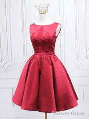 Short Burgundy Floral Prom Dresses, Short Wine Red Floral Formal Homecoming Dresses