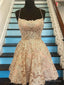 Short Champagne Backless Lace Prom Dress, Short Lace Prom Graduation Homecoming Dresses