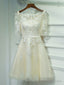 Short Champagne Lace Prom Dress, Short Champagne Lace Prom Homecoming Dresses