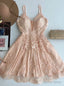 Short Champagne Tulle Homecoming Dress A Line Spaghetti Straps Homecoming Dresses