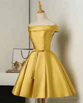 Short Gold Homecoming Dresses Satin Off Shoulder