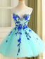 Short Green Floral Prom Dress, Short Green Floral Graduation Homecoming Dresses