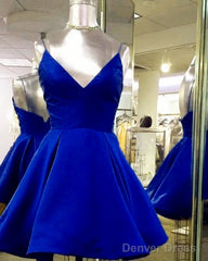 Short Green Satin V Neck Homecoming Dresses