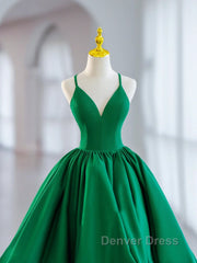 Short Green V Neck Satin Prom Dresses, Short Green V Neck Satin Formal Homecoming Dresses