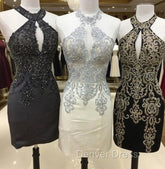 Short Halter Prom Homecoming Dresses Embroidery Beaded