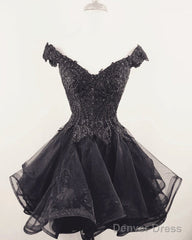 Short Lace Beaded V-Neck Off Shoulder Homecoming Dresses Organza