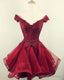 Short Lace Beaded V Neck Off Shoulder Homecoming Dresses Organza