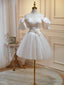 Short Light Champagne Lace Floral Prom Dress, Short Light Champagne Prom Homecoming Dresses