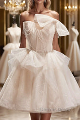 Short Light Champagne Tulle Prom Dresses, Short Champagne Tulle Formal Homecoming Dresses