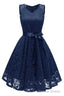Short Navy Blue Lace Dress With Sash Homecoming Dresses