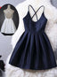 Short Navy Blue Women Dress, Cross Back Prom Dress,Graduation Dresses