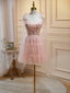 Short Pink Floral Prom Dress, Short Pink Tulle Floral Prom Homecoming Dresses