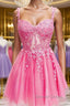 Short Pink Lace Prom Dress, Short Pink Lace Prom Homecoming Dresses