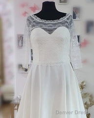 Short Plus Size Chiffon Wedding Dress With Lace Sleeve