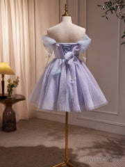 Short Purple Tulle Prom Dresses, Short Purple Tulle Formal Homecoming Dresses