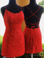 Short Red Backless Lace Prom Dress, Short Red Backless Lace Prom Homecoming Graduation Dresses