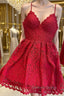 Short Red Lace Prom Dresses, Short Red Lace Formal Graduation Homecoming Dresses