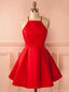 Short Red Satin Prom Dress, Short Red Satin Homecoming Graduation Dresses