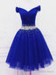 Short Royal Blue Beaded Prom Dress, Short Royal Blue Beaded Prom Homecoming Dresses