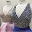 Short Satin V Neck Beaded Prom Homecoming Dresses