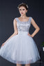 Short Sequin Tulle Lace up Knee length Homecoming Dresses
