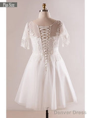 Short Sleeve Appliques White Plus Size Unique Lace Wedding Dress
