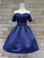 Short Sleeves Blue Red Black Prom Dress, Short Sleeves Prom Homecoming Graduation Dresses