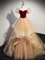 Short Sleeves Burgundy Champagne Long Prom Dress, Short Sleeves Burgundy Champagne Long Prom Dresses