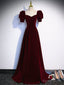 Short Sleeves Burgundy Long Prom Dress, Wine Red Long Prom Dresses