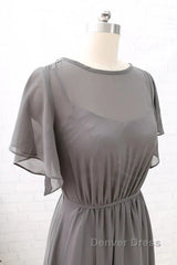 Short Sleeves Chiffon Long Bridesmaid Dresses Wedding Party Formal Dresses