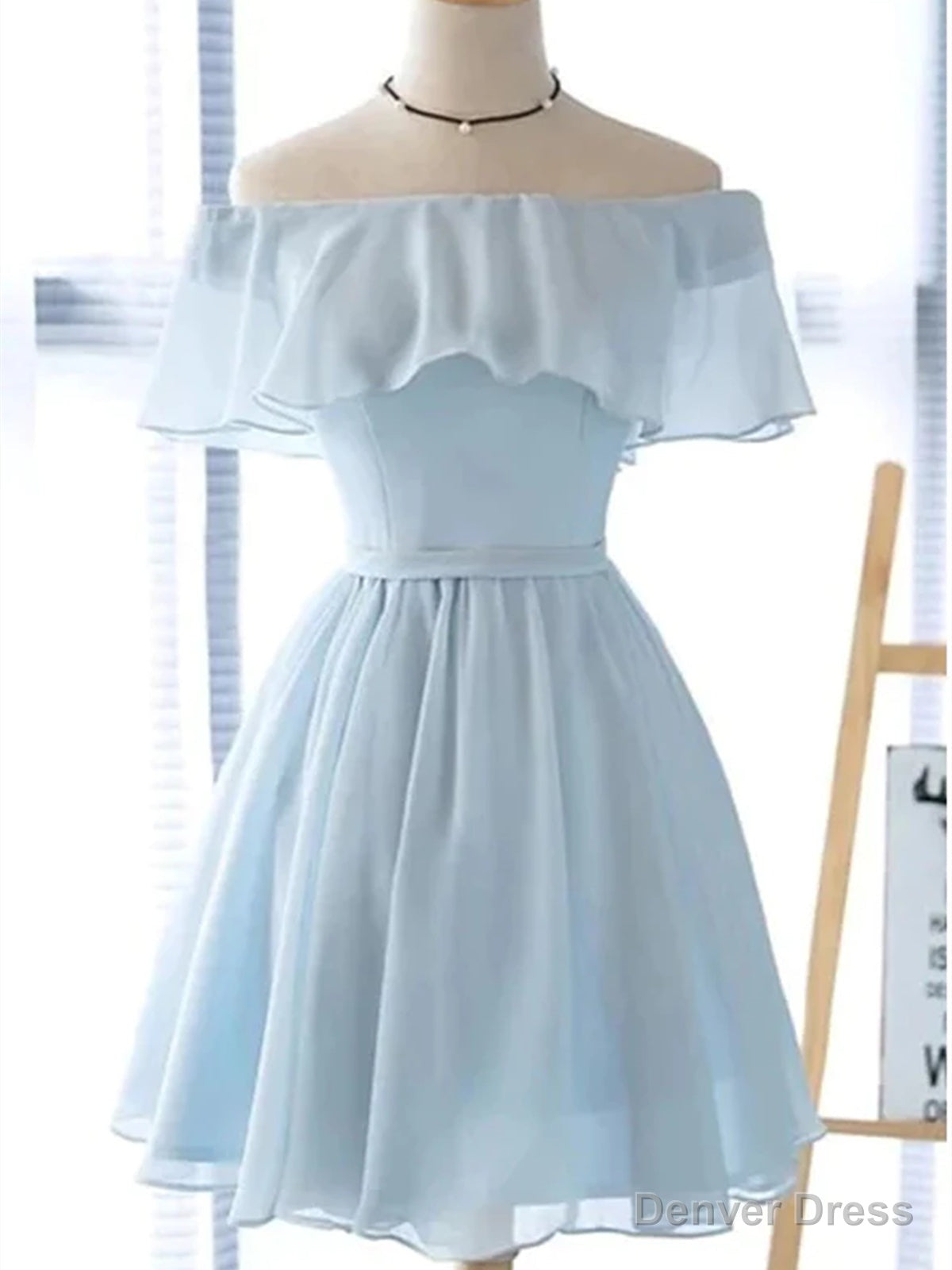 Short Sleeves Short Blue Prom Dresses, Short Blue Graduation Homecomin