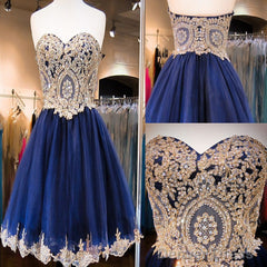 Short Sweetheart Sleeveless Lace Rhinestone Beads Royal Blue Appliques Open Back Chiffon Homecoming Dress