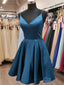 Short V Neck Blue Prom Dress, Blue V Neck Short Graduation Homecoming Dresses