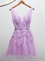 Short V Neckline Tulle with Applique Short Prom Dress, Cute Prom Dresses