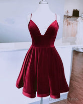 Short Velvet Prom Dresses V Neck Spaghetti Straps