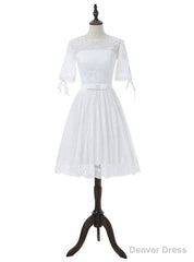 Short Wedding Dresses A-line Half Sleeves Short Lace Beach