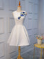 Short White Lace Floral Prom Dress, Short White Lace Floral Prom Homecoming Dresses