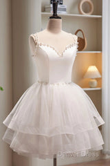 Short White Tulle Prom Dresses, Short White Tulle Homecoming Graduation Dresses