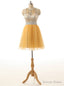 Short Yellow Tulle Prom Dress A Line Homecoming Dresses Sequins Beading