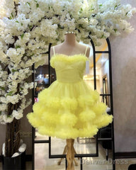 Short Yellw Tulle Ruffles Homecoming Dress