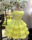 Short Yellw Tulle Ruffles Homecoming Dresses
